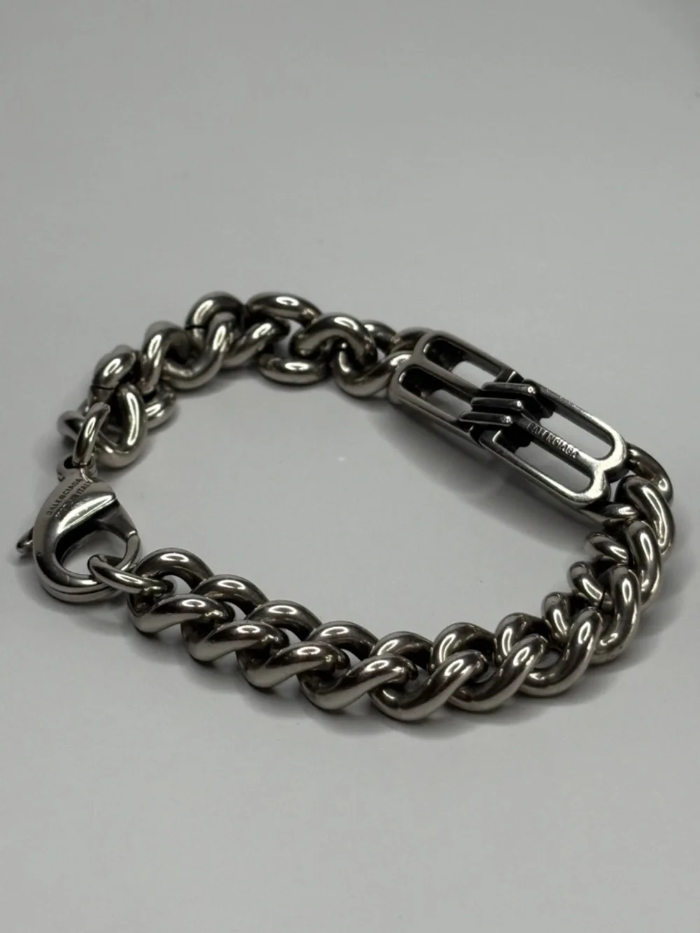 Balenciaga Silver Chain Bracelet - Designer Plaque